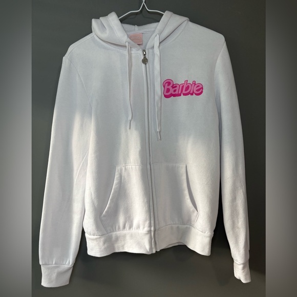 Barbie Tops - Barbie size small White Hoodie with Pink Barbie Logo, full front zip